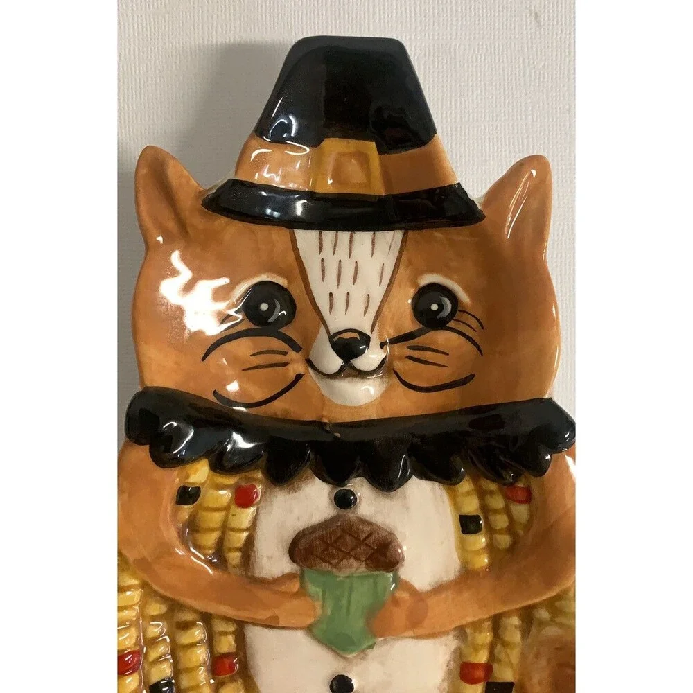 NEW! Johanna Parker Thanksgiving Fall Harvest Critter Squirrel Acorn Plate Dish